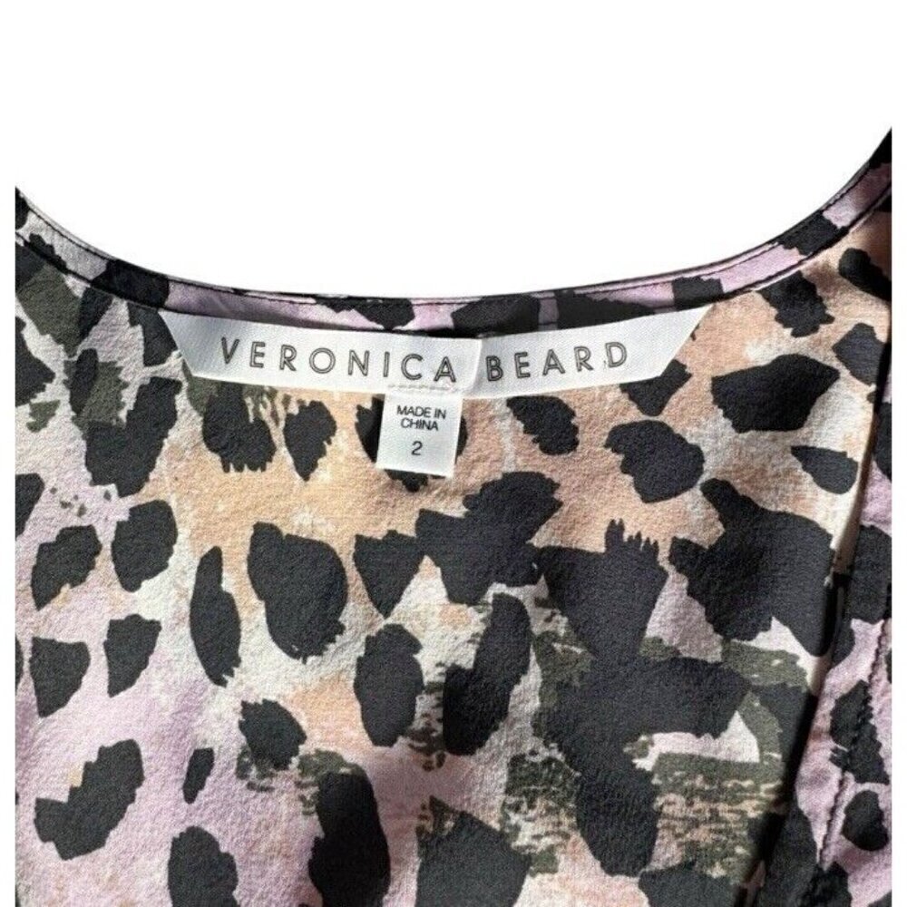Veronica Beard Woman's Sz 2 Lety Leopard Animal Print Watercolor Silk Blouse - Picture 6 of 8
